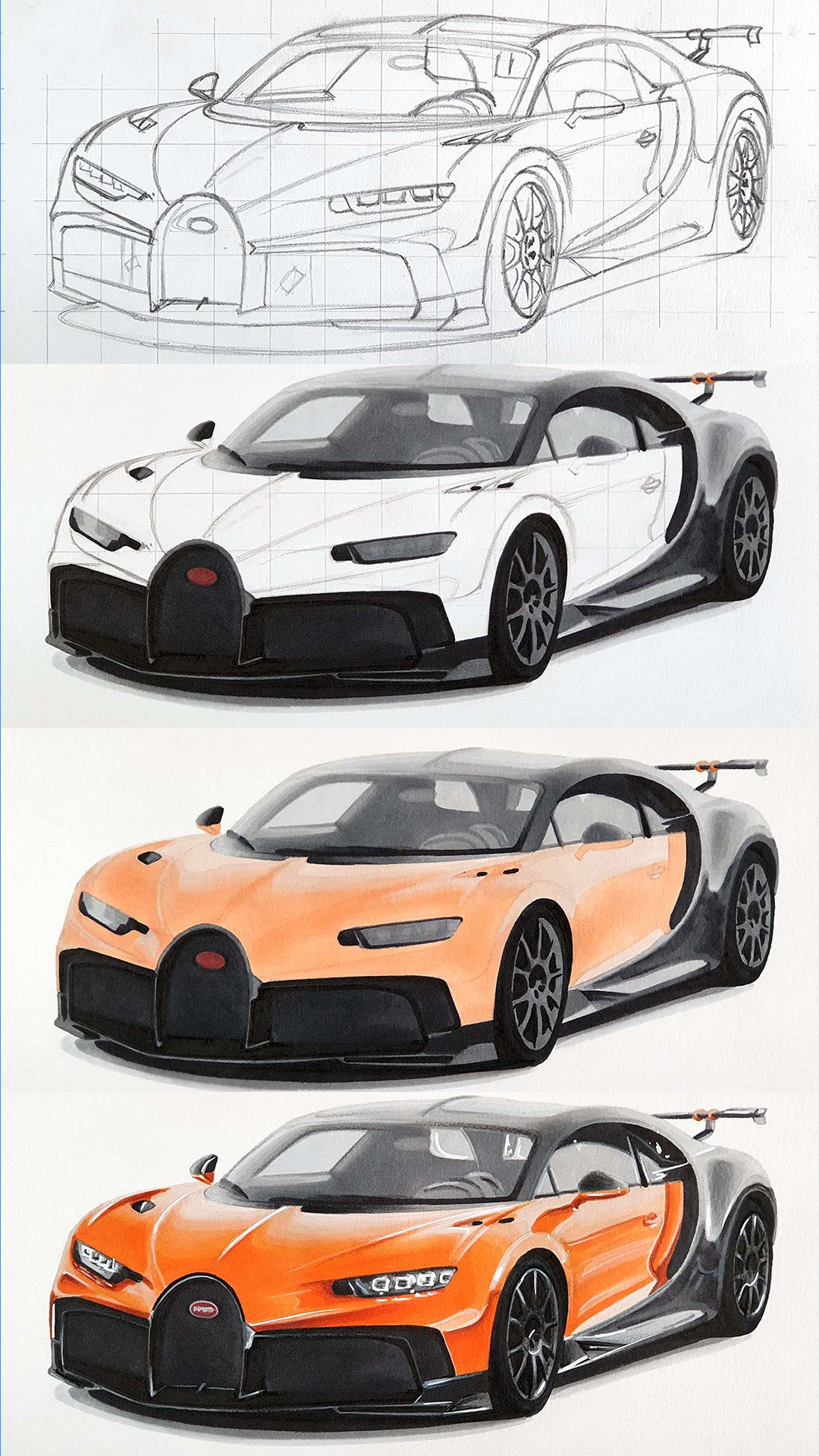 How to Draw a Simple Bugatti | Bugatti Chiron Pur Sport Drawing Tutorial